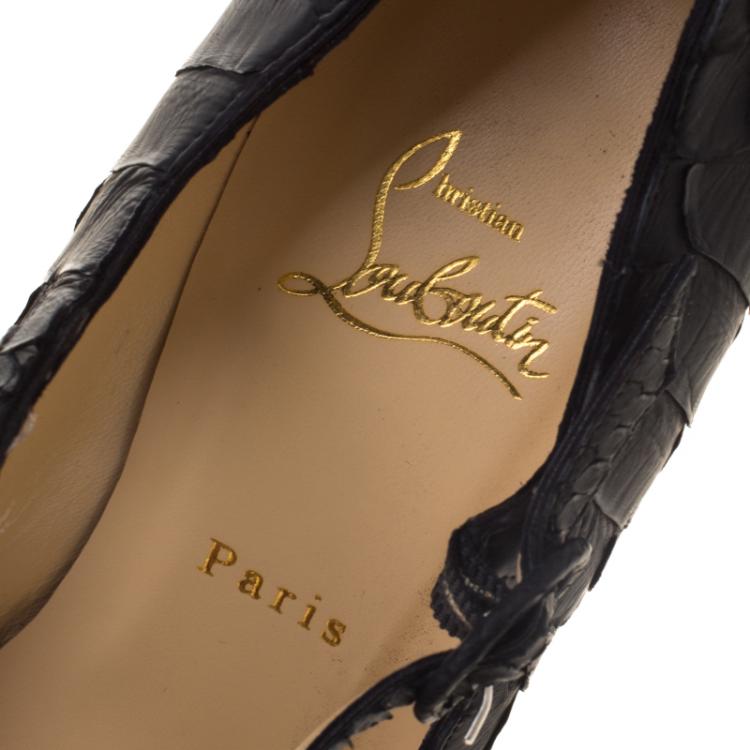 Pre Owned Christian Louboutin Black Python Lady Daf Mary Jane Platform Pumps Size 39
