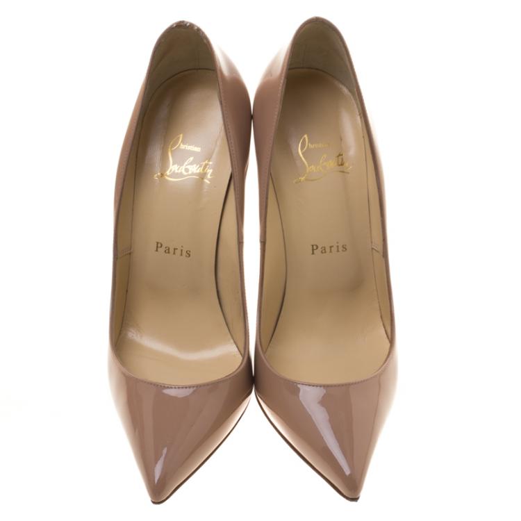 Pre Owned Christian Louboutin Beige Patent Leather Pigalle Pumps Size 39