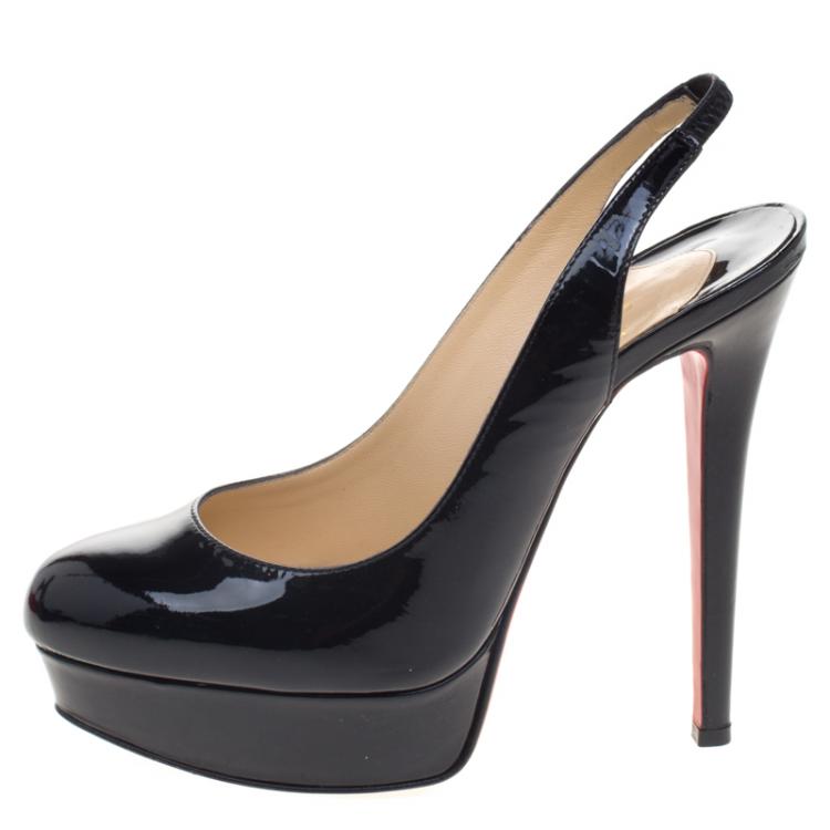 Pre Owned Christian Louboutin Black Patent Leather Bianca Platform Slingback Sandals Size 36