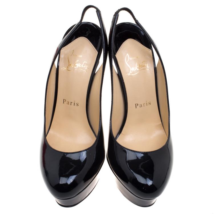 Pre Owned Christian Louboutin Black Patent Leather Bianca Platform Slingback Sandals Size 36