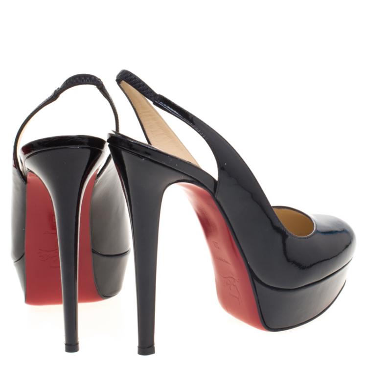 Pre Owned Christian Louboutin Black Patent Leather Bianca Platform Slingback Sandals Size 36