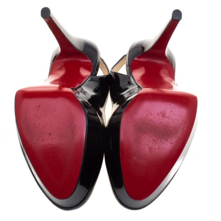 Pre Owned Christian Louboutin Black Patent Leather Bianca Platform Slingback Sandals Size 36