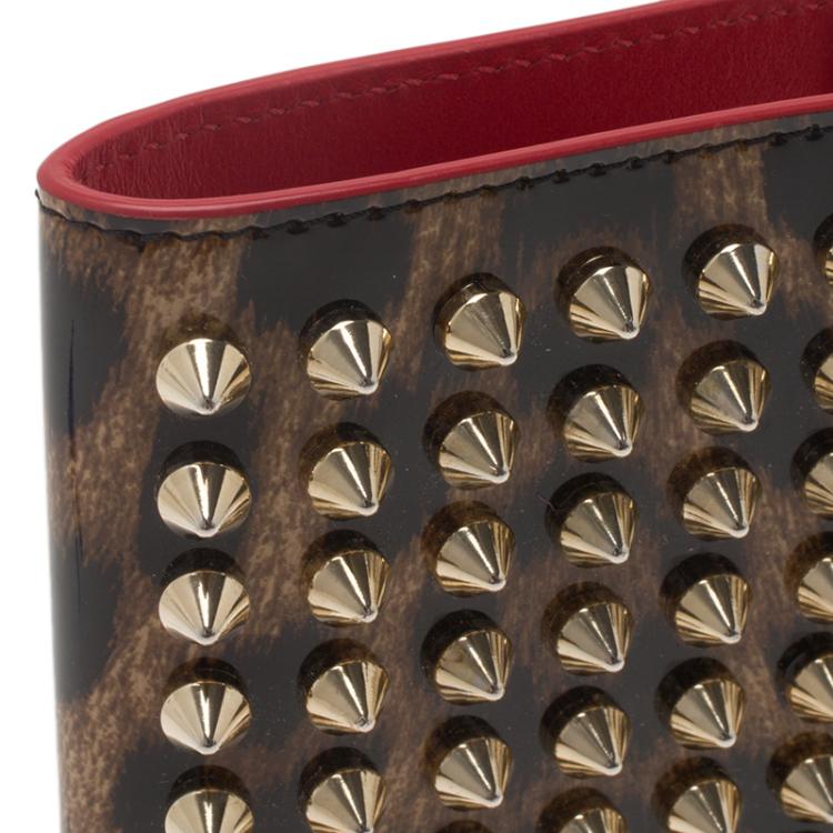 Pre Owned Christian Louboutin Brown Leopard Print Spike Loubipass Passport Cover