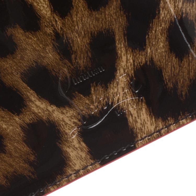 Pre Owned Christian Louboutin Brown Leopard Print Spike Loubipass Passport Cover