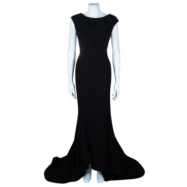 Pre Owned Christian Siriano Black Textured Gown M