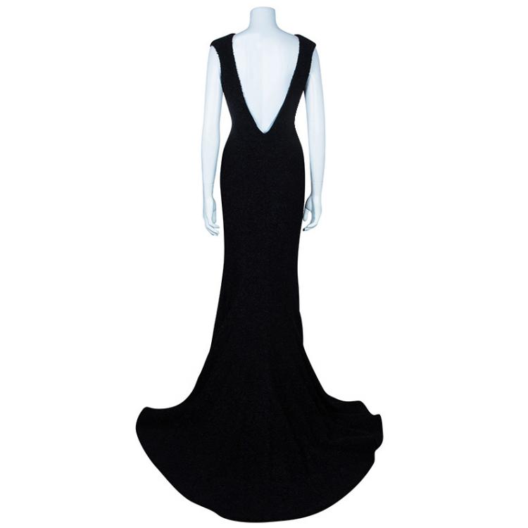 Pre Owned Christian Siriano Black Textured Gown M