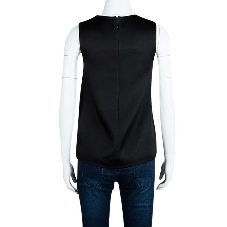 Pre Owned Christopher Kane Black Contrast Lace Applique Detail Sleeveless Top S