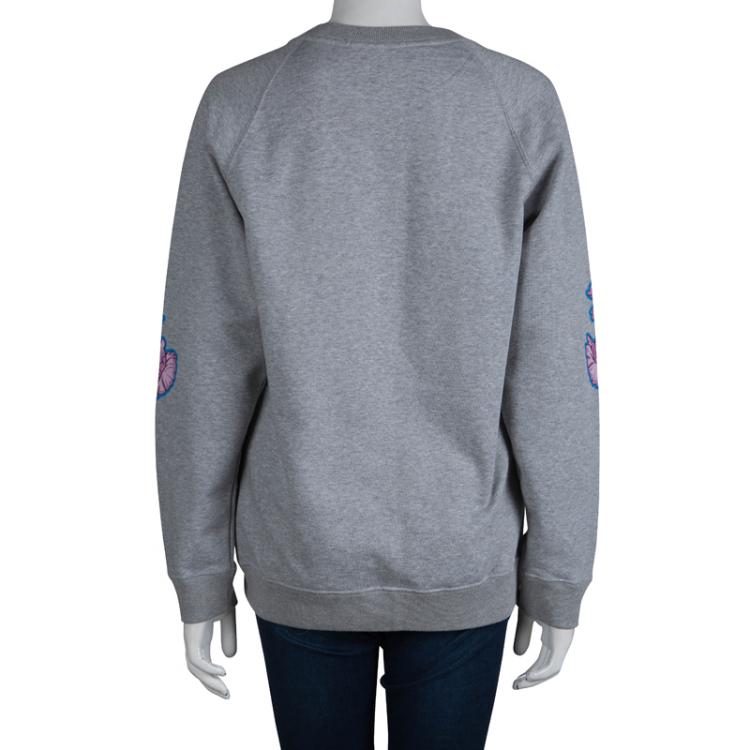 مملوكة مسبقًا Christopher Kane Grey Bouquet Print Applique Detail Sweatshirt S