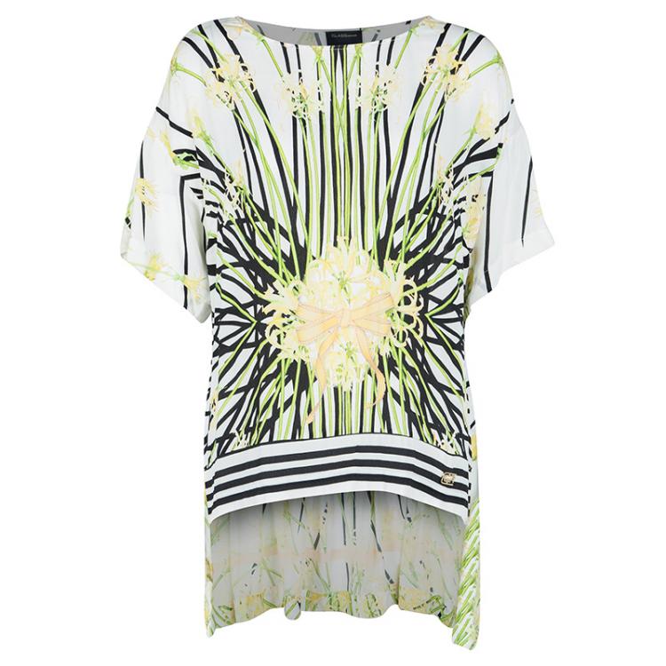 Class by Roberto Cavalli White Floral Print High Low Short Sleeve Top M ...