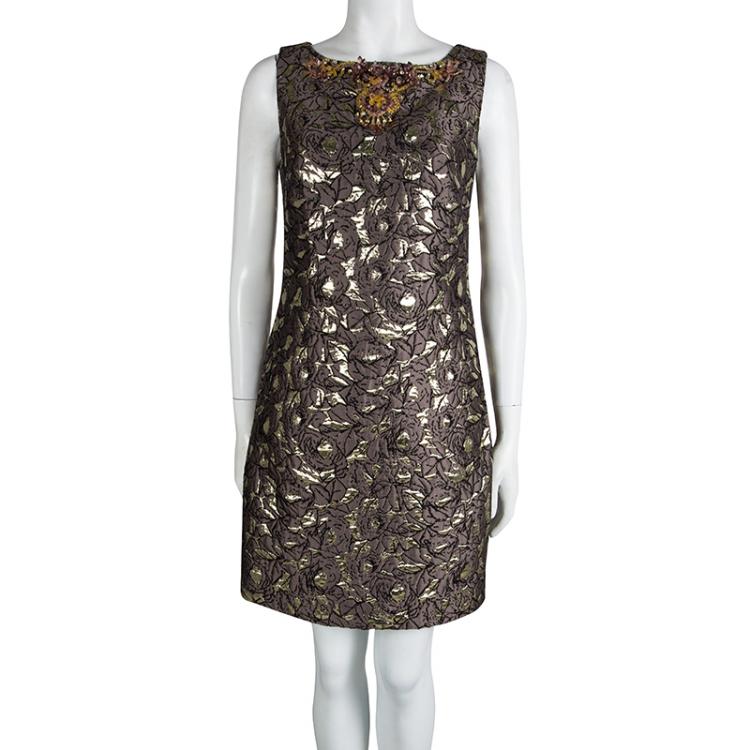 Pre Owned Class By Roberto Cavalli Lurex Embossed Jacquard Embellished Sleeveless Shift Dress M