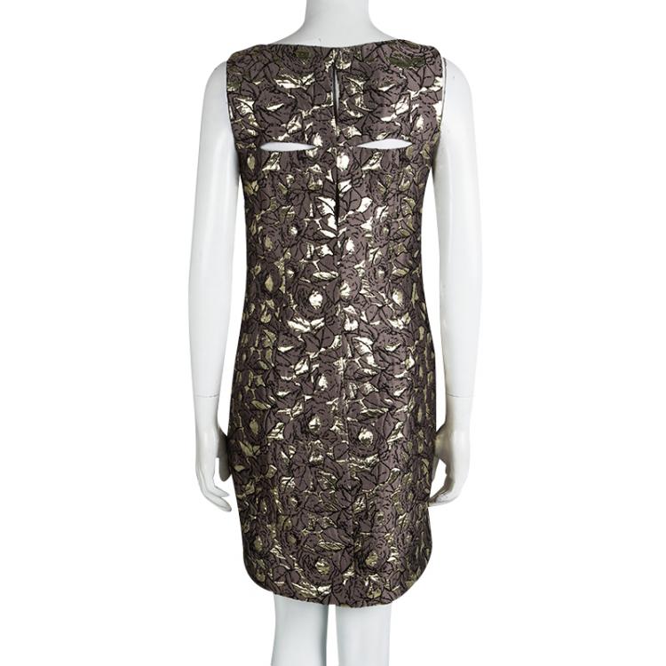 Pre Owned Class By Roberto Cavalli Lurex Embossed Jacquard Embellished Sleeveless Shift Dress M