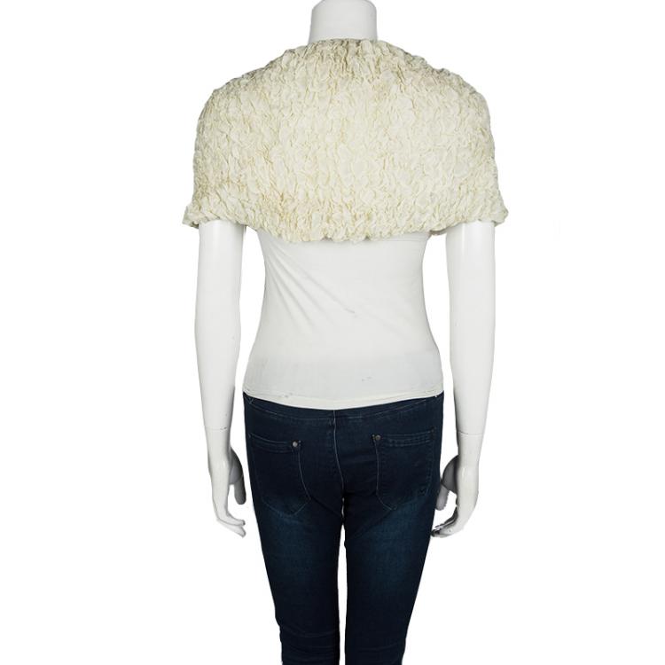 Pre Owned Class by Roberto Cavalli Ivory Ruffled Silk Tie Detail Shoulder Cover Shrug M
