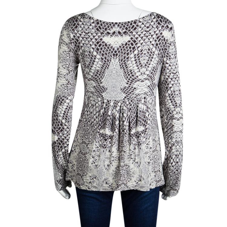 Pre Owned Class by Roberto Cavalli Animal Printed Knit Draped Long Sleeve Top L