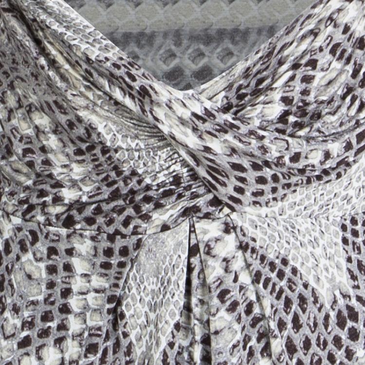 Pre Owned Class by Roberto Cavalli Animal Printed Knit Draped Long Sleeve Top L