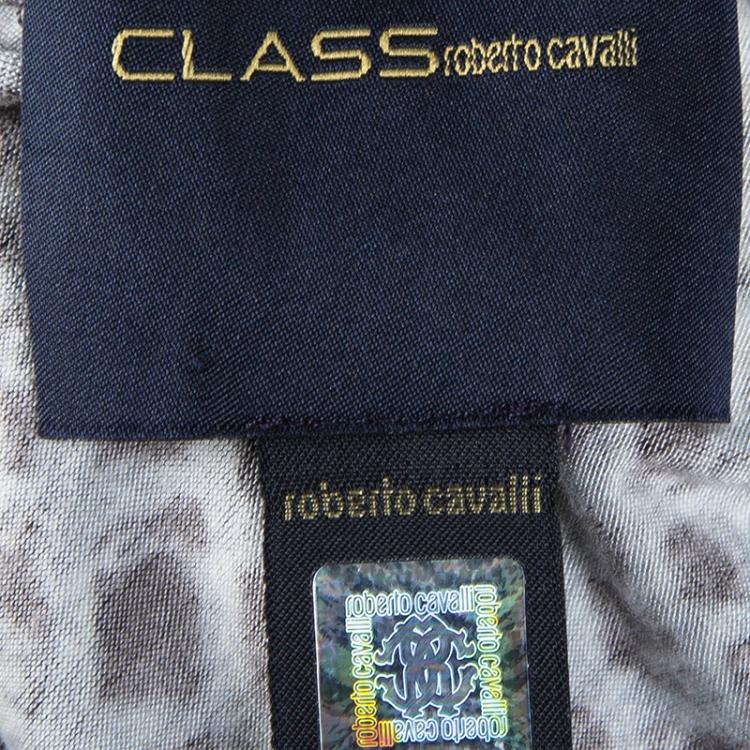 Pre Owned Class by Roberto Cavalli Animal Printed Knit Draped Long Sleeve Top L