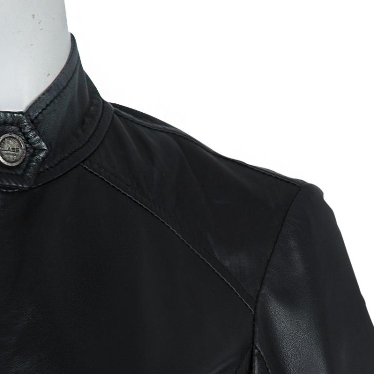Pre Owned Class by Roberto Cavalli Black Eyelet Detail Leather Jacket M