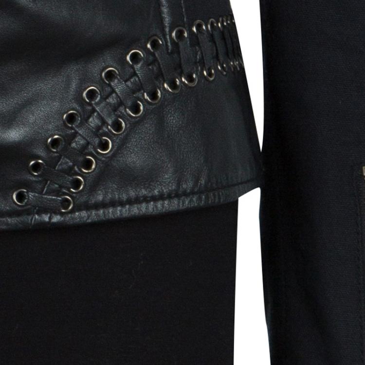 Pre Owned Class by Roberto Cavalli Black Eyelet Detail Leather Jacket M