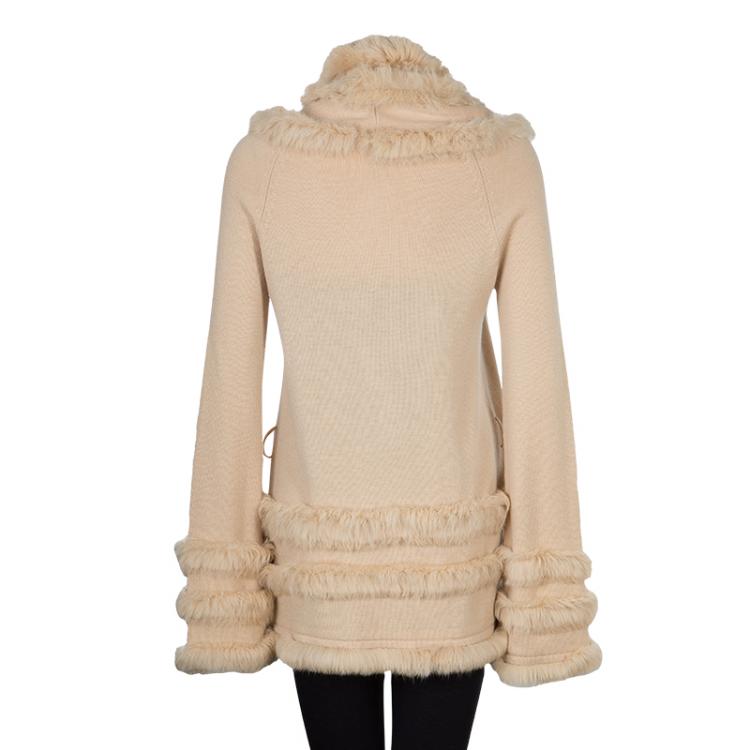 Pre Owned Class by Roberto Cavalli Beige Fur Trim Wool Cardigan M