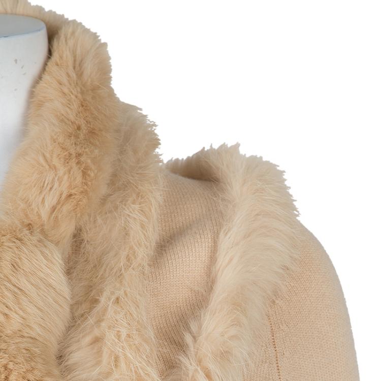 Pre Owned Class by Roberto Cavalli Beige Fur Trim Wool Cardigan M