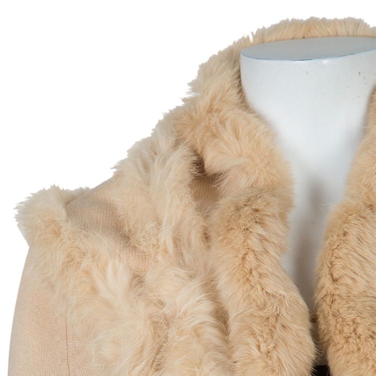 Pre Owned Class by Roberto Cavalli Beige Fur Trim Wool Cardigan M