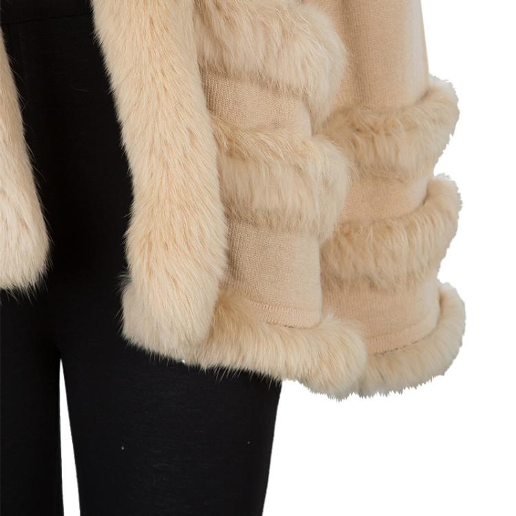 Pre Owned Class by Roberto Cavalli Beige Fur Trim Wool Cardigan M