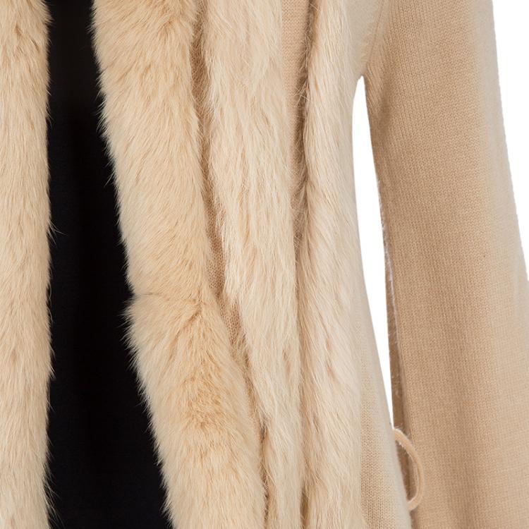 Pre Owned Class by Roberto Cavalli Beige Fur Trim Wool Cardigan M