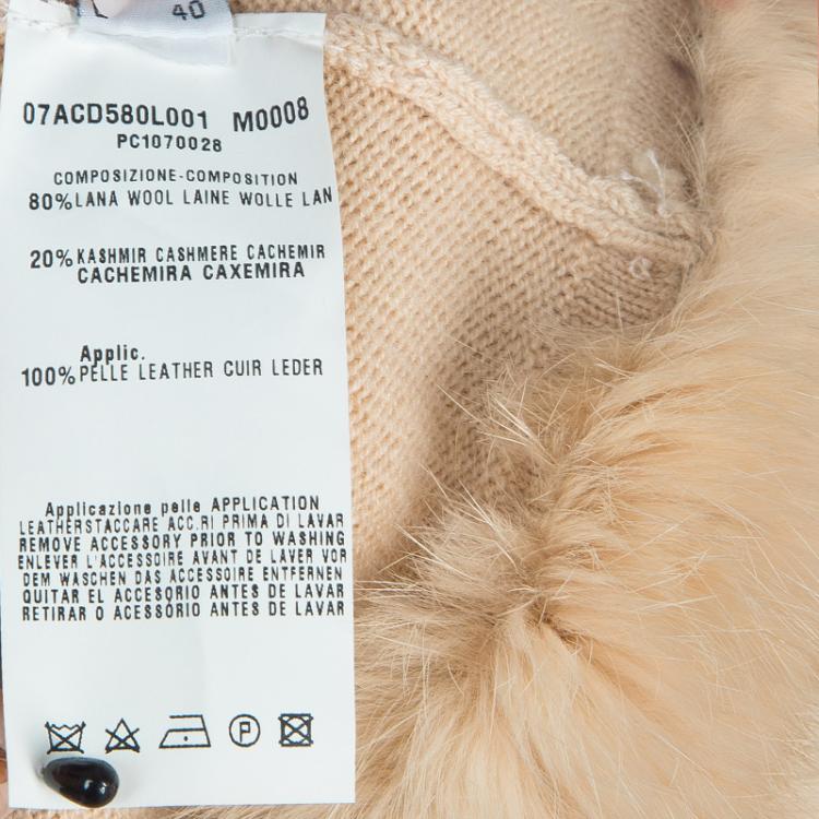 Pre Owned Class by Roberto Cavalli Beige Fur Trim Wool Cardigan M