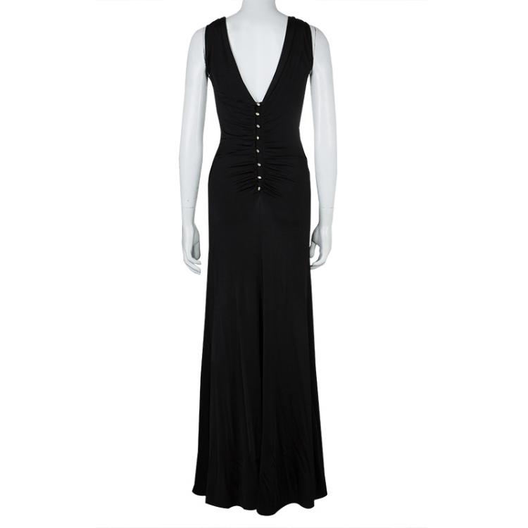Pre Owned Class By Roberto Cavalli Black Knit Ruched Waist Sleeveless Maxi Dress S