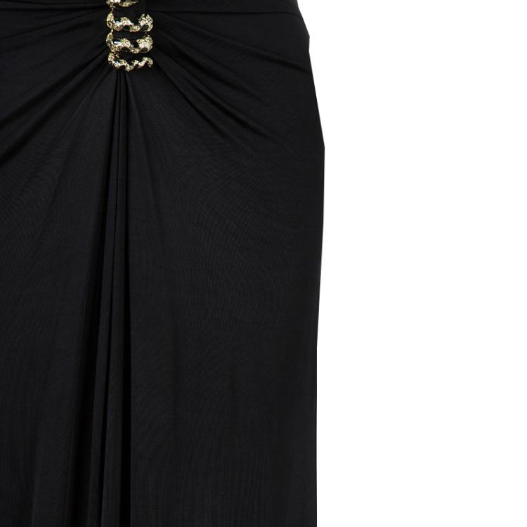 Pre Owned Class By Roberto Cavalli Black Knit Ruched Waist Sleeveless Maxi Dress S