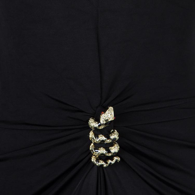 Pre Owned Class By Roberto Cavalli Black Knit Ruched Waist Sleeveless Maxi Dress S