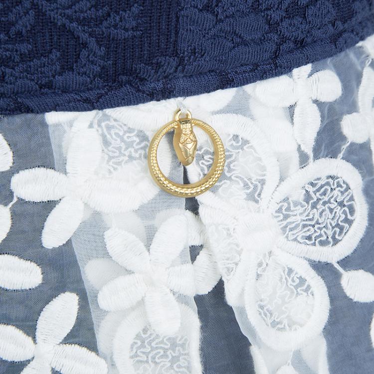 Pre Owned Class By Roberto Cavalli Navy Blue Contrast Lace Detail Floral Embroidered Sleeveless Dress S