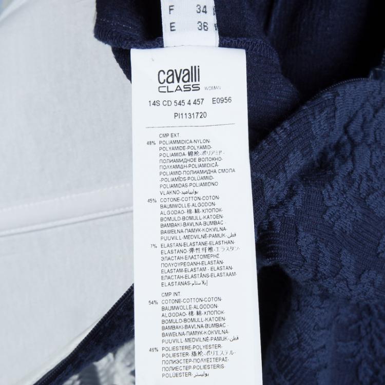 Pre Owned Class By Roberto Cavalli Navy Blue Contrast Lace Detail Floral Embroidered Sleeveless Dress S