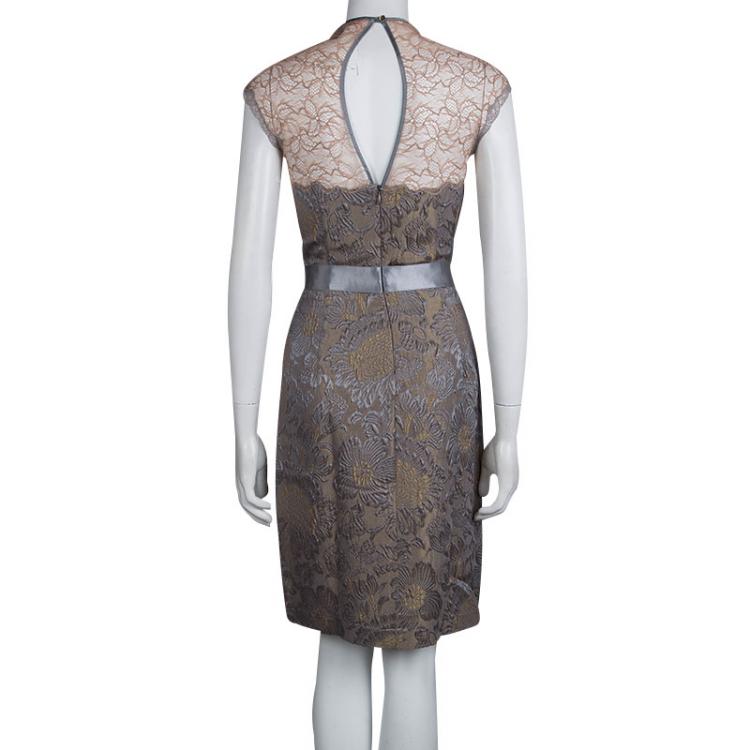 Pre Owned Class by Roberto Cavalli Multicolor Floral Brocade and Lace Belted Sleevless Dress M             