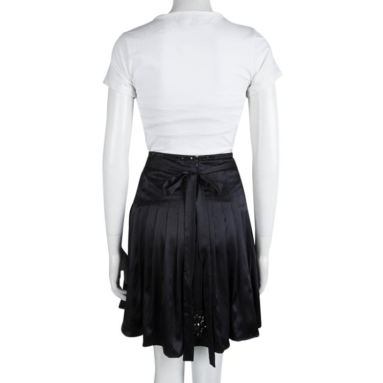 Pre Owned Class By Roberto Cavalli Black Silk Embellished Tie Detail Pleated Skirt S