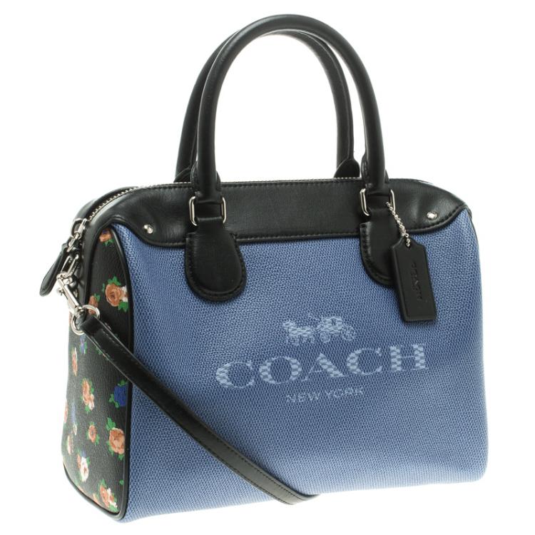 Pre Owned Coach Blue/Black Denim Effect Coated Canvas Mini Bennett Satchel
