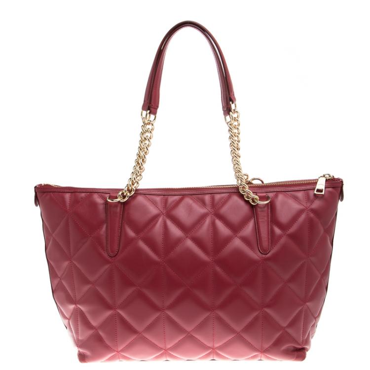 Pre Owned Coach Red Quilted Leather Ava Chain Tote