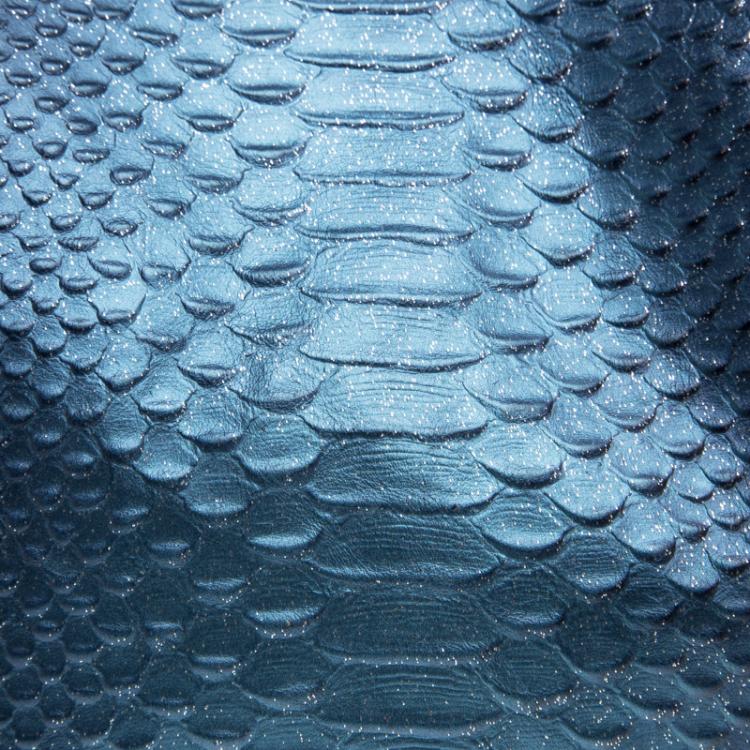 Pre Owned Coach Navy Blue Iridescent Python Embossed Leather Tote