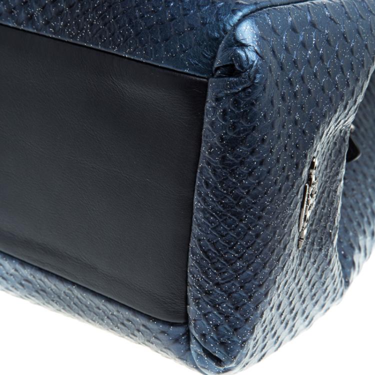 Pre Owned Coach Navy Blue Iridescent Python Embossed Leather Tote