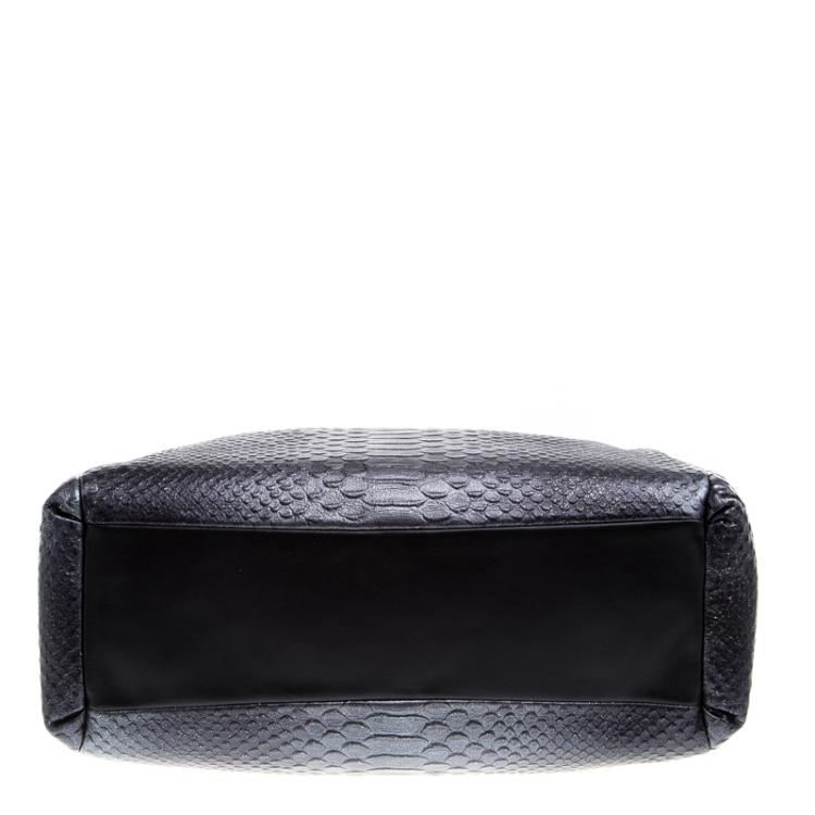 Pre Owned Coach Dark Grey Iridescent Python Embossed Leather Tote