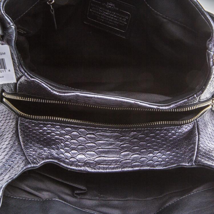 Pre Owned Coach Dark Grey Iridescent Python Embossed Leather Tote