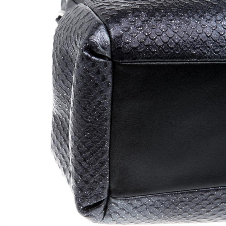 Pre Owned Coach Dark Grey Iridescent Python Embossed Leather Tote