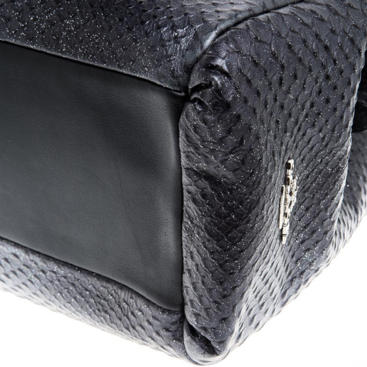 Pre Owned Coach Dark Grey Iridescent Python Embossed Leather Tote