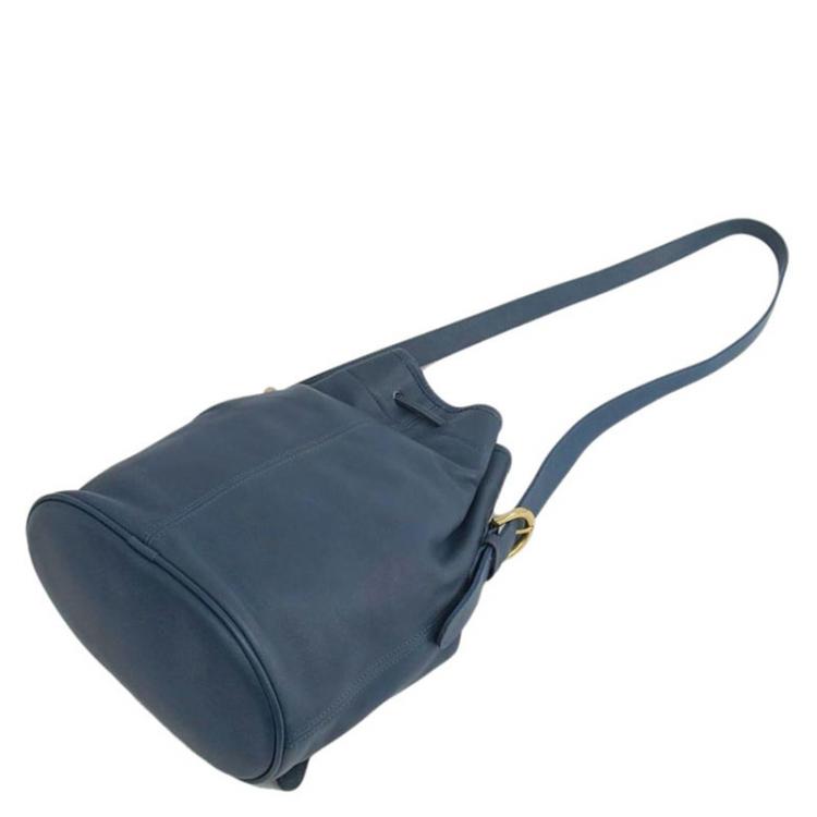 Coach Navy Blue Leather Drawstring Shoulder Bag Coach
