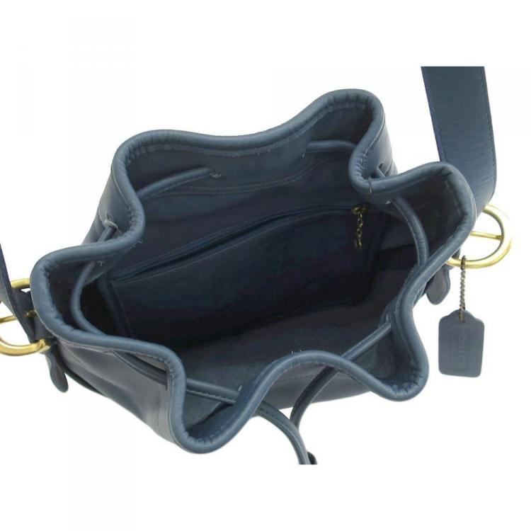 Pre Owned Coach Navy Blue Leather Drawstring Shoulder Bag