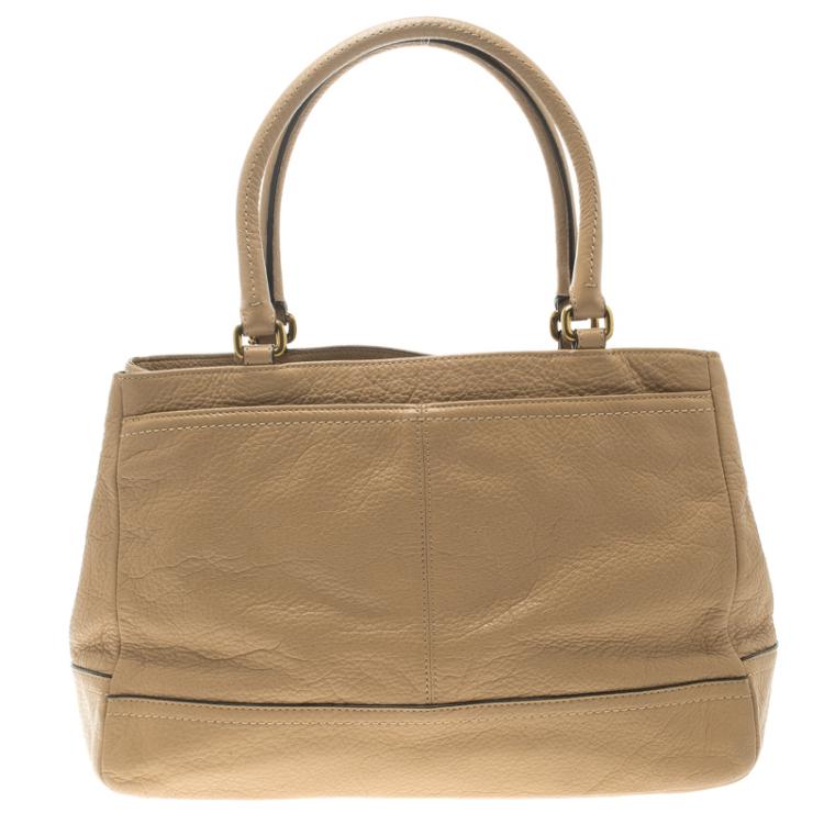 Pre Owned Coach Beige Leather Twist Lock Tote