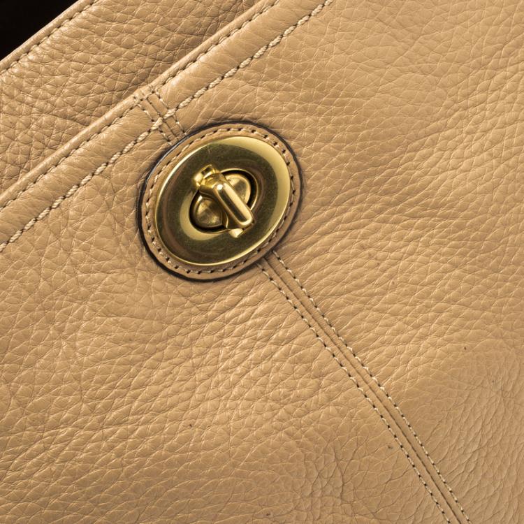 Pre Owned Coach Beige Leather Twist Lock Tote
