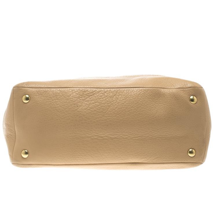 Pre Owned Coach Beige Leather Twist Lock Tote