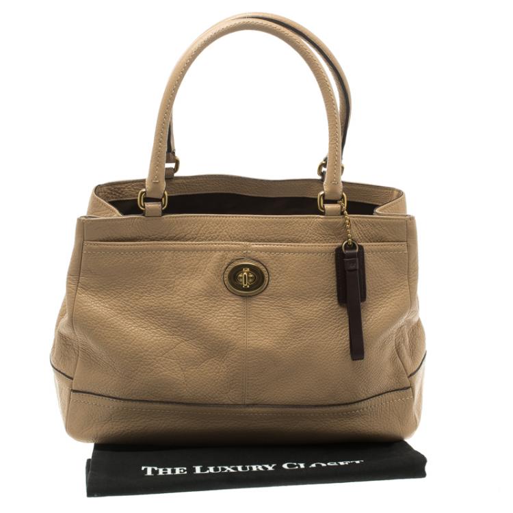Pre Owned Coach Beige Leather Twist Lock Tote