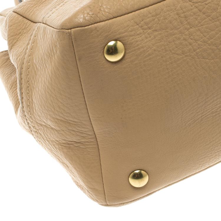 Pre Owned Coach Beige Leather Twist Lock Tote