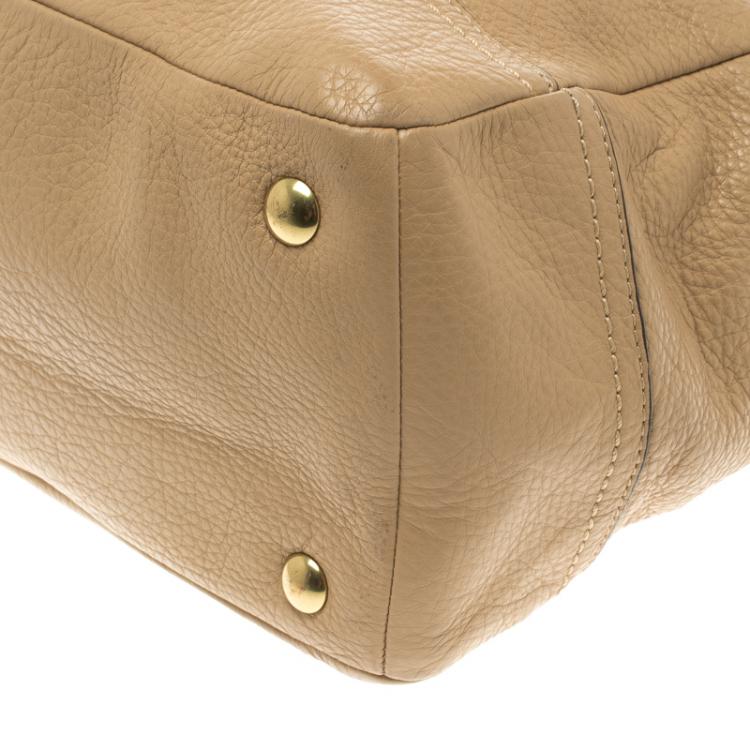 Pre Owned Coach Beige Leather Twist Lock Tote